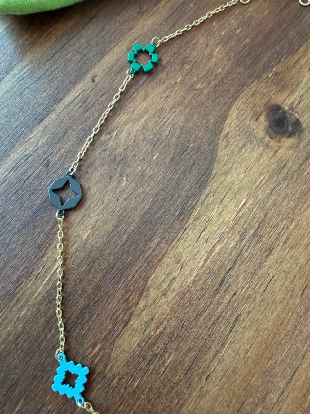 Tory Burch Gold-Tone Necklace with Green, Turquoise and Brown Enamel Motifs - Picture 4 of 6